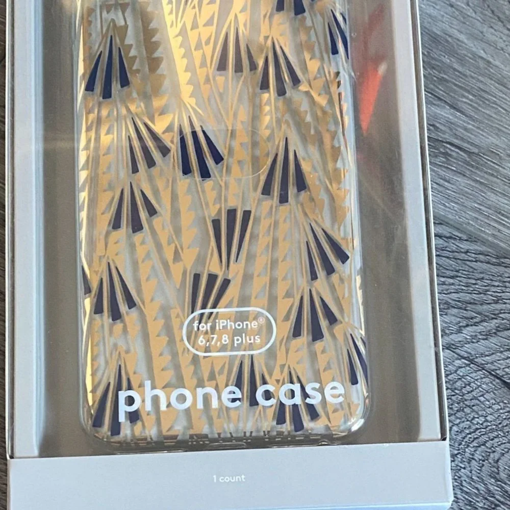 Heyday iPhone 6, 7, 8 Art Deco Hard Shell Phone Case-Clear/Gold-NEW